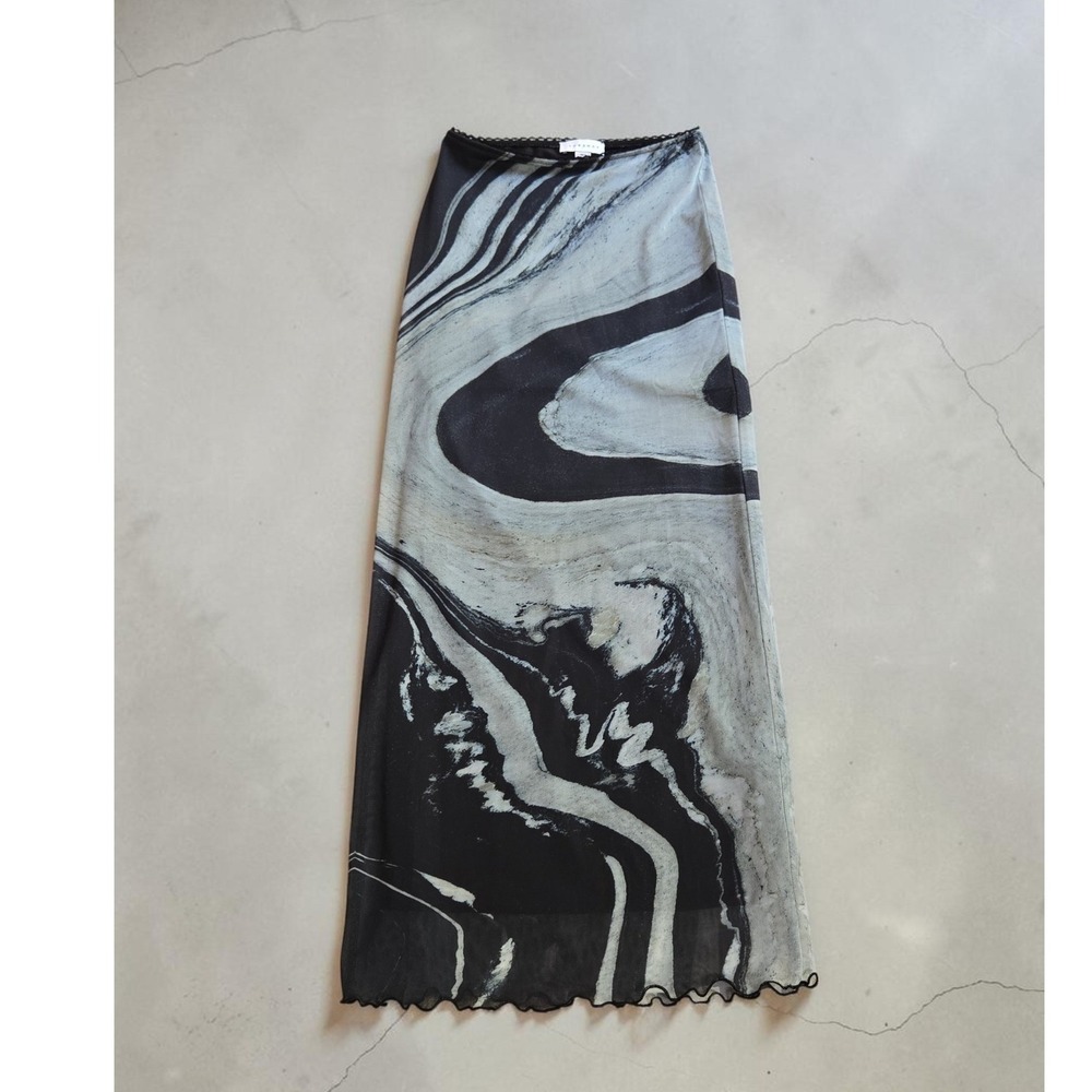 Topshop Womens Black Grey Marble Print Mesh Maxi Skirt‎ Size US 2 Chic Art - Picture 2 of 7